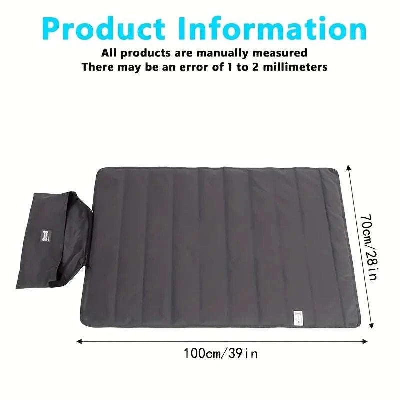 Foldable waterproof pet blanket in dark grey made of durable Oxford cloth with lamb fleece, sized 100x70cm for dogs.