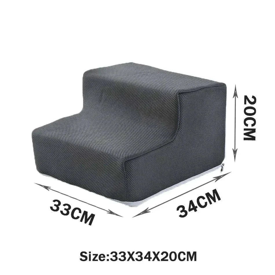 Pet stairs for small dogs and cats with 3 steps, anti-slip washable cover, dimensions 33x34x20 cm.