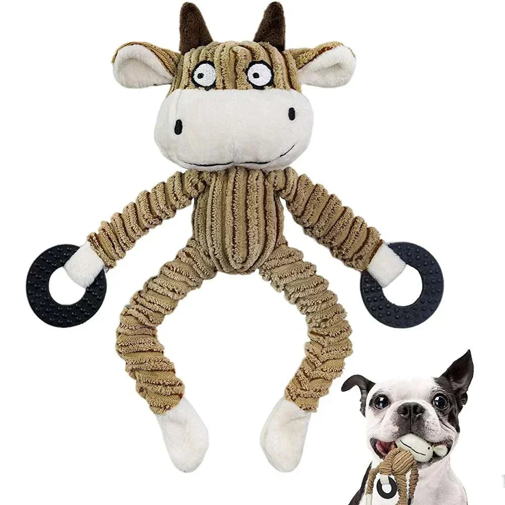 Squeaky puppy plush dog chew toy with soft fabric and rubber rings for teething puppies and small dogs