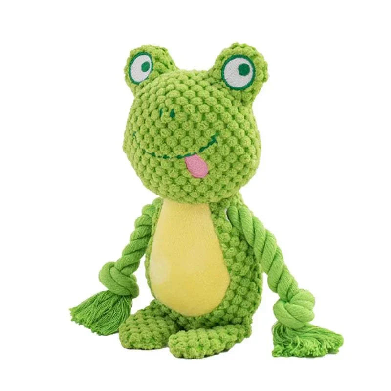 Cute animal rope frog plush squeaky toy for dogs and puppies