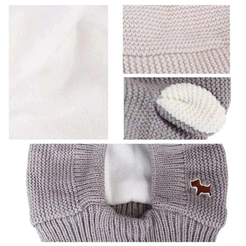 Anxiety relief ear protection knitted hat for dogs with noise-cancelling, soft warm fabric, designed for medium to large dogs