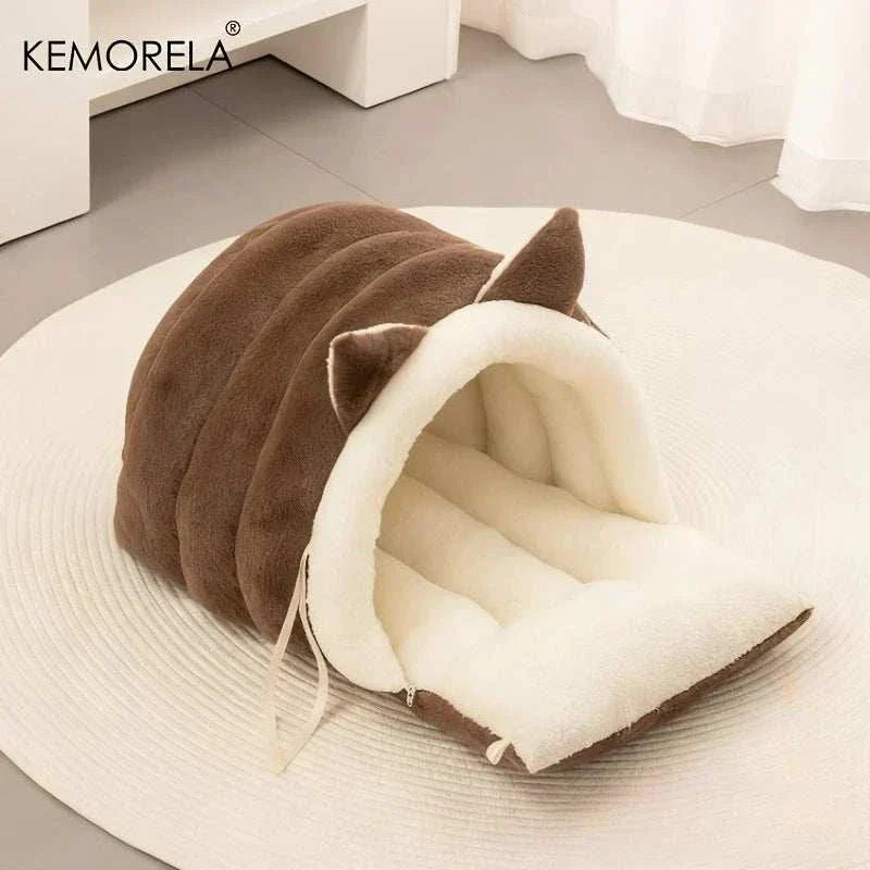 KEMORELA soft cat igloo with cat ear design and plush interior for cozy cat comfort