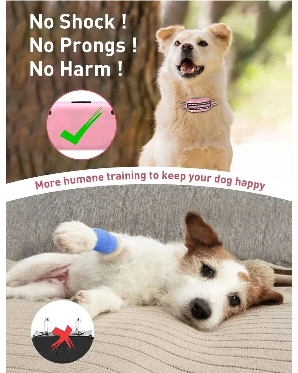 No shock dog training collar with beep and vibration for humane pet training
