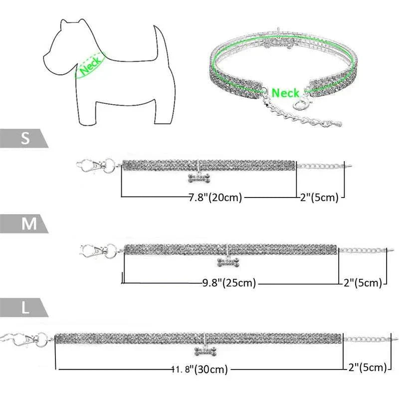 Pretty Kitty's Paw Pendant Cat Collar with diamante, extended chain for small to medium pets, available in sizes S, M, and L