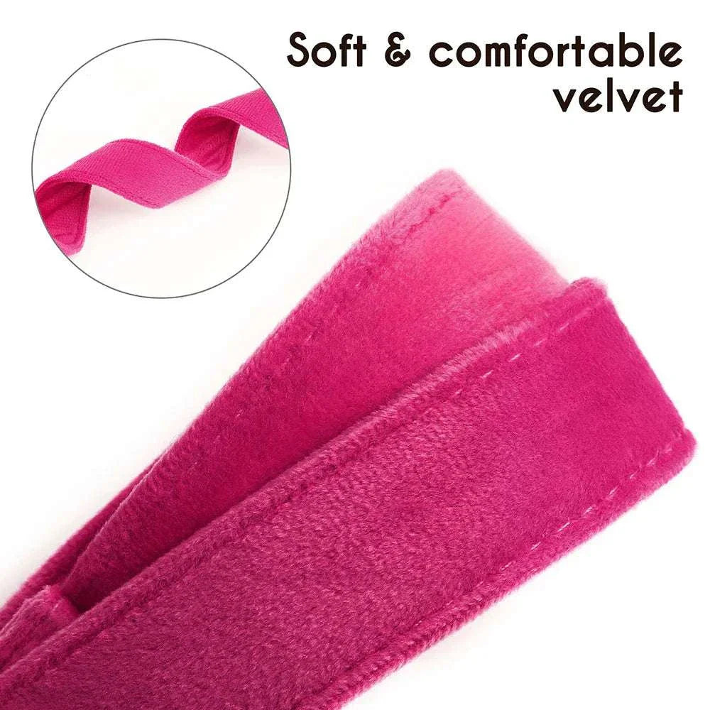 Personalised velvet adjustable dog collar in pink, soft and comfortable material.