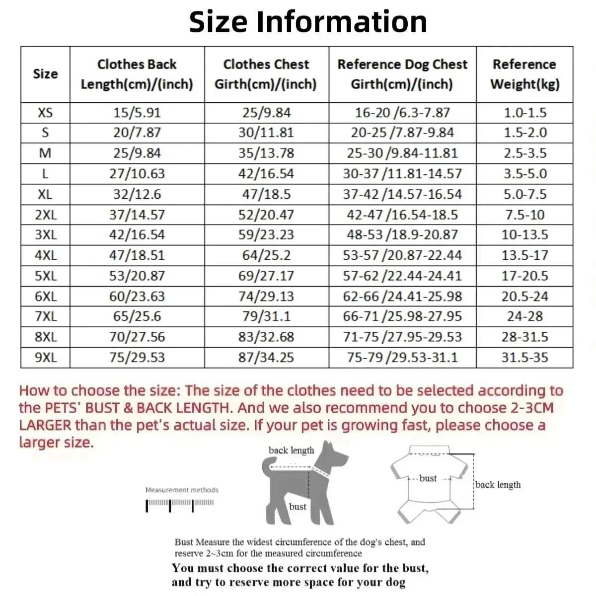 Adidog Hoodies Dog jumper size chart with measurements and sizing guide for comfortable fit