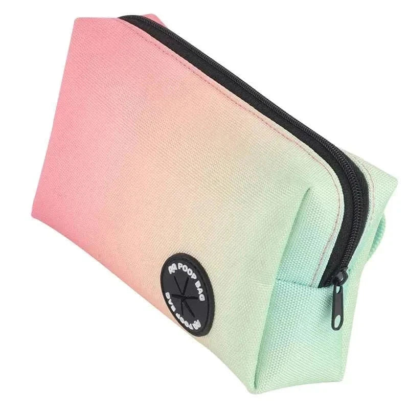 Pastel gradient storage bag for reflective dog bungee leash with poop bag dispenser and zipper closure