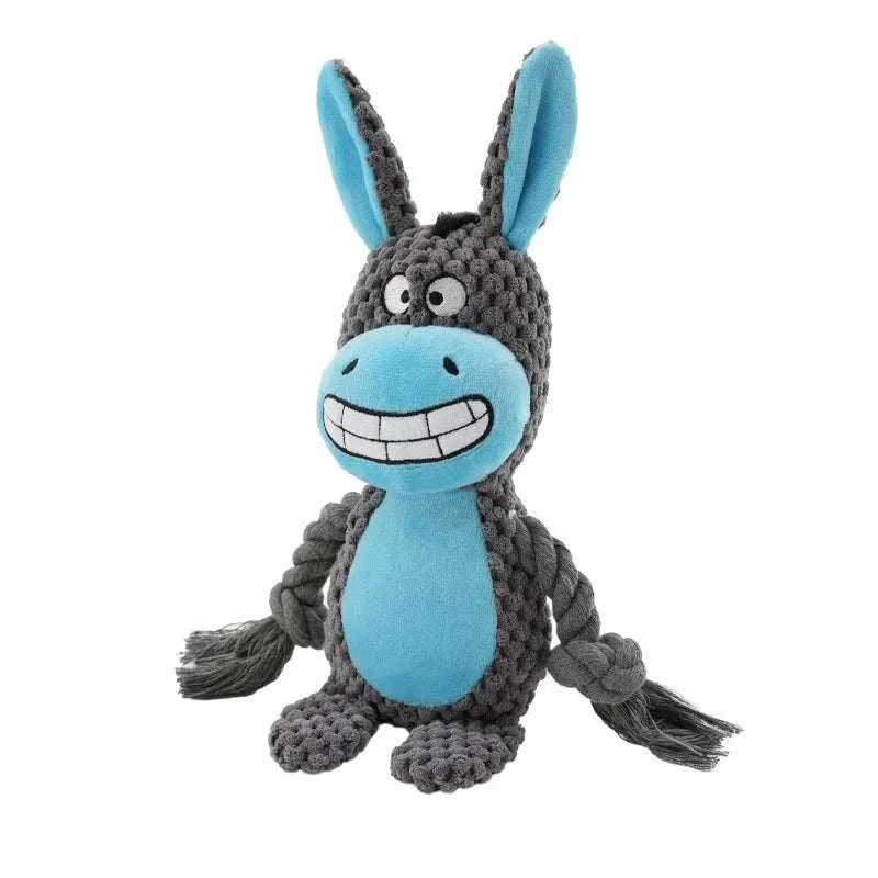 Cute animal rope plush dog toy with squeaky features for puppies and dogs