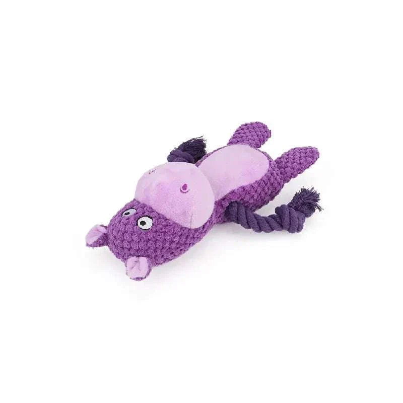 Purple cute animal rope plush dog toy with squeaky knot for puppies and dogs
