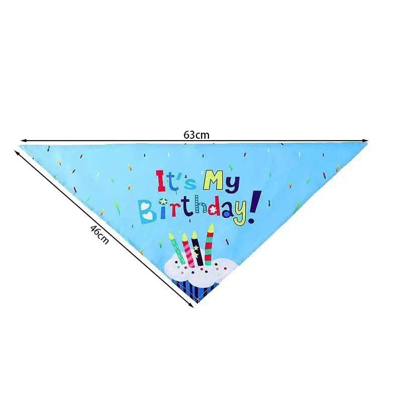 Blue "It's My Birthday" bandanna for dogs and cats birthday costume with colorful candles and sprinkles design