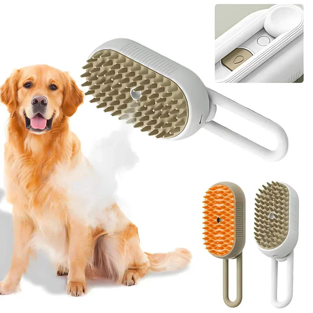 Steam Pet Brush grooming tool for dogs and cats with steam function and soft bristles for gentle fur detangling and massage