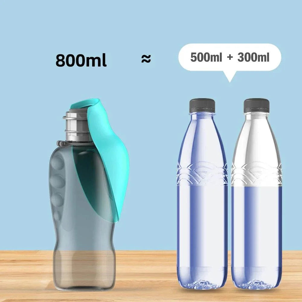 800ML portable dog water bottle dispenser with attached drinking bowl for small and large dogs