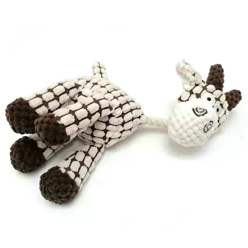 Corduroy giraffe-shaped dog chew toy with squeaker for puppies and dogs