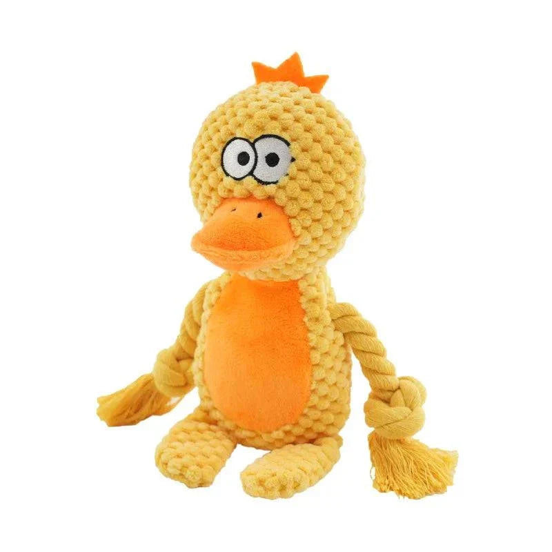 Cute yellow duck plush rope squeak toy for dogs and puppies