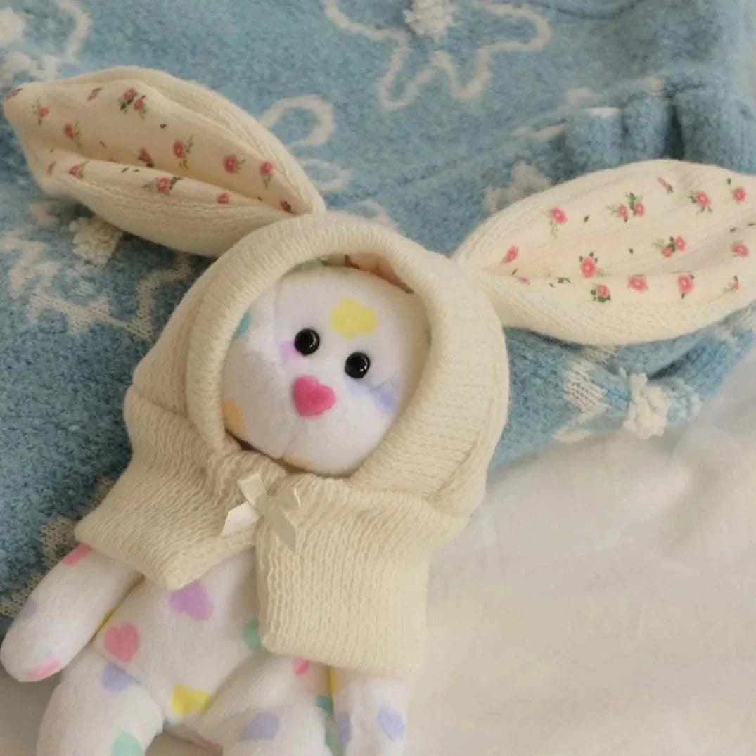 Cute knitted rabbit ears hat for dogs and cats with soft warm fabric and floral inner ears design
