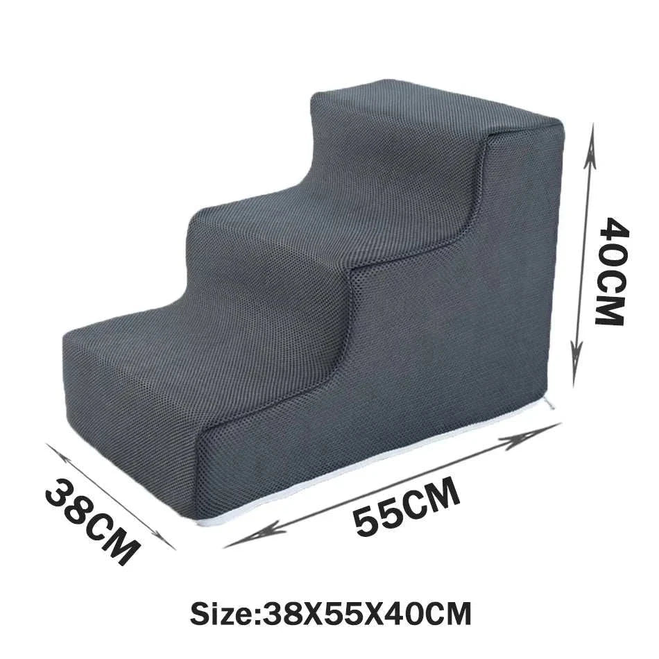 Pet stairs for dogs and cats with anti-slip washable cover, 3-step soft ladder, size 38x55x40cm