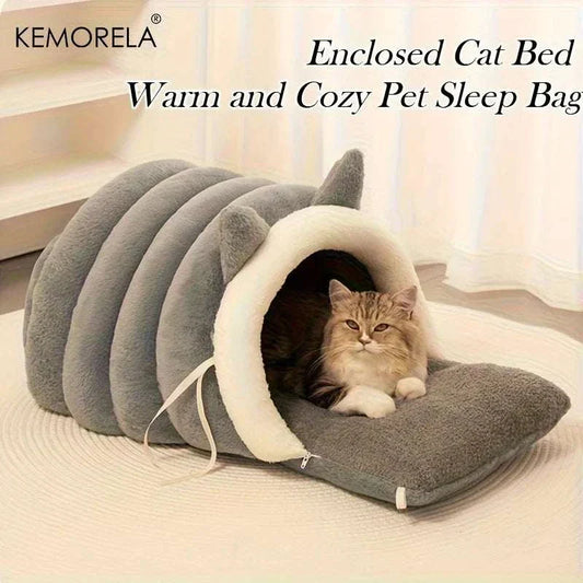 KEMORELA cat igloo bed with plush cat-ear design for cozy feline comfort