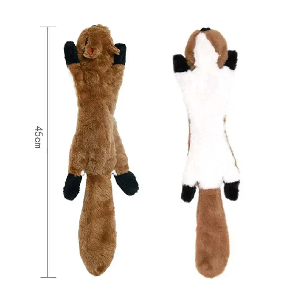 Plush squeaky stuffing less dog toy with crinkle texture and durable design, 45cm long, brown and white colors