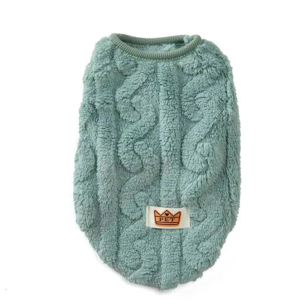Soft cozy fleece sweatshirt for small pets with plush texture and stylish design