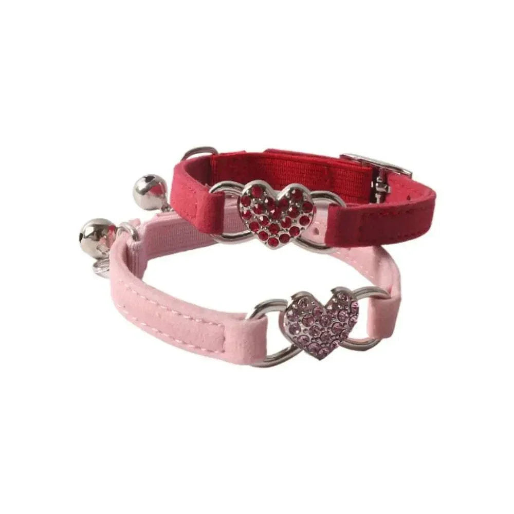 Pretty Kitty's adjustable cat collars with diamond heart bell in red and pink colors for safety and style