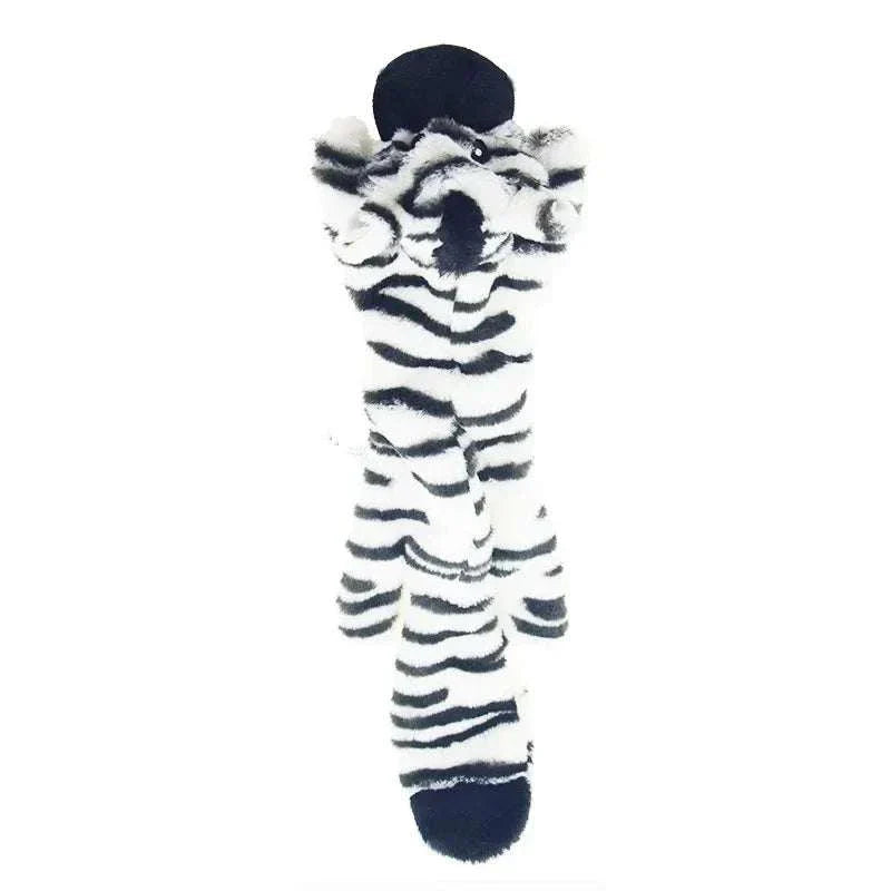 Plush squeaky stuffing less zebra dog toy with crinkle texture for durable, mess-free play