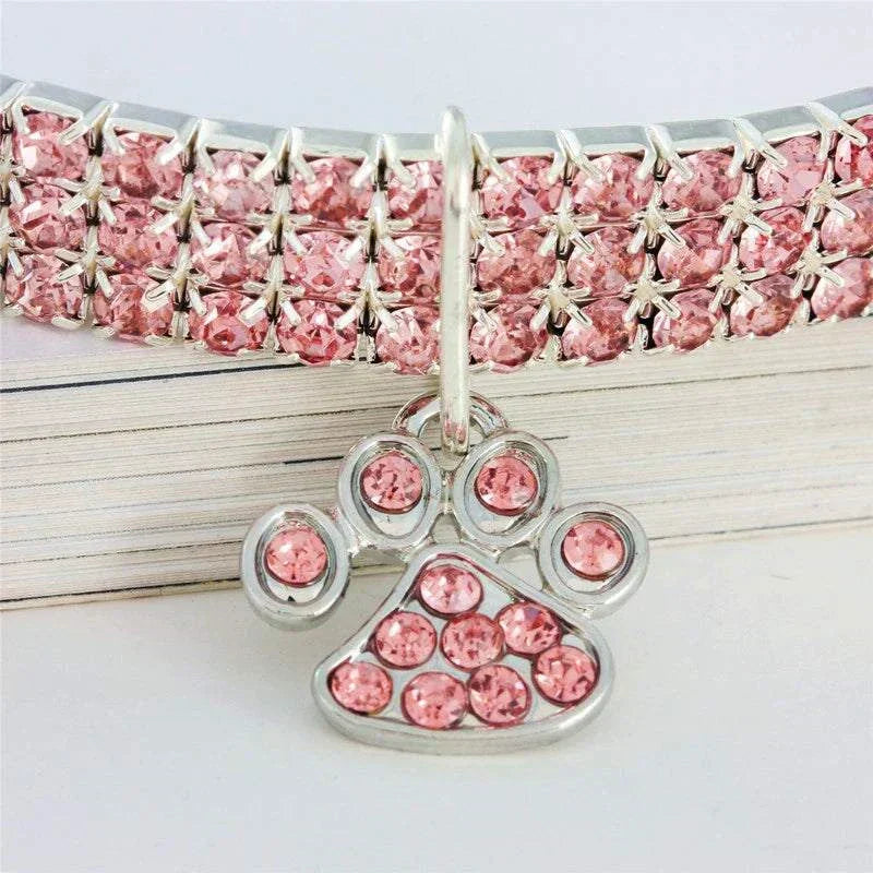 Pretty Kitty's Paw Pendant Cat Collar with pink diamante stones and extended chain for small to medium pets