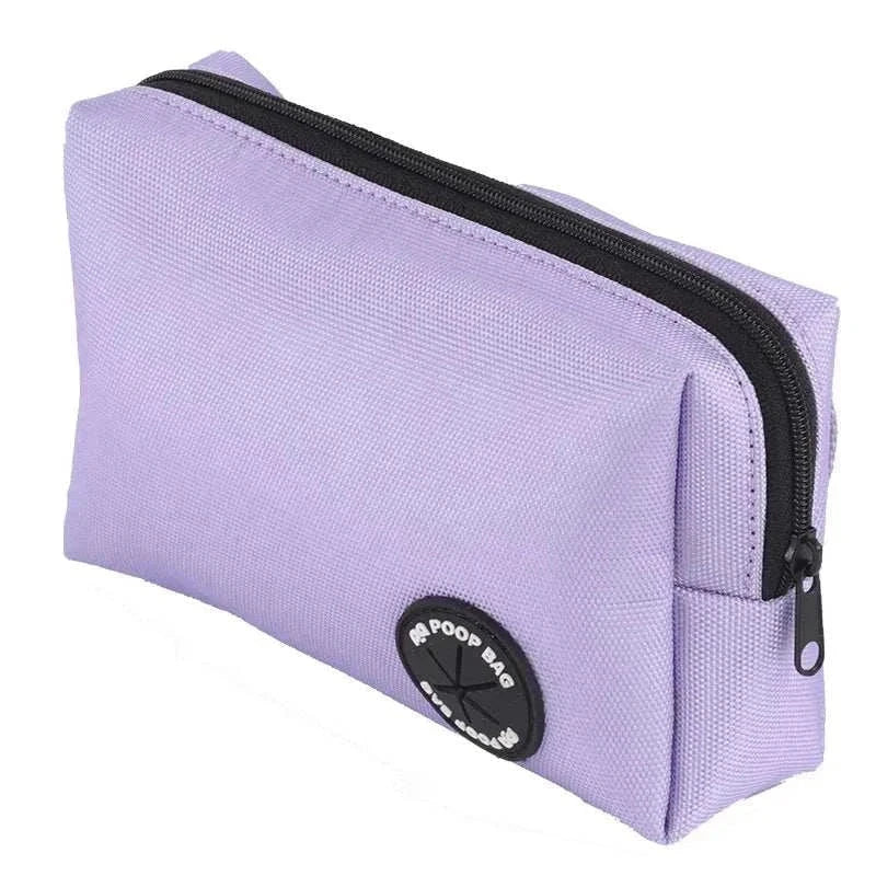 Lavender reflective dog bungee leash bag with poop dispenser pouch