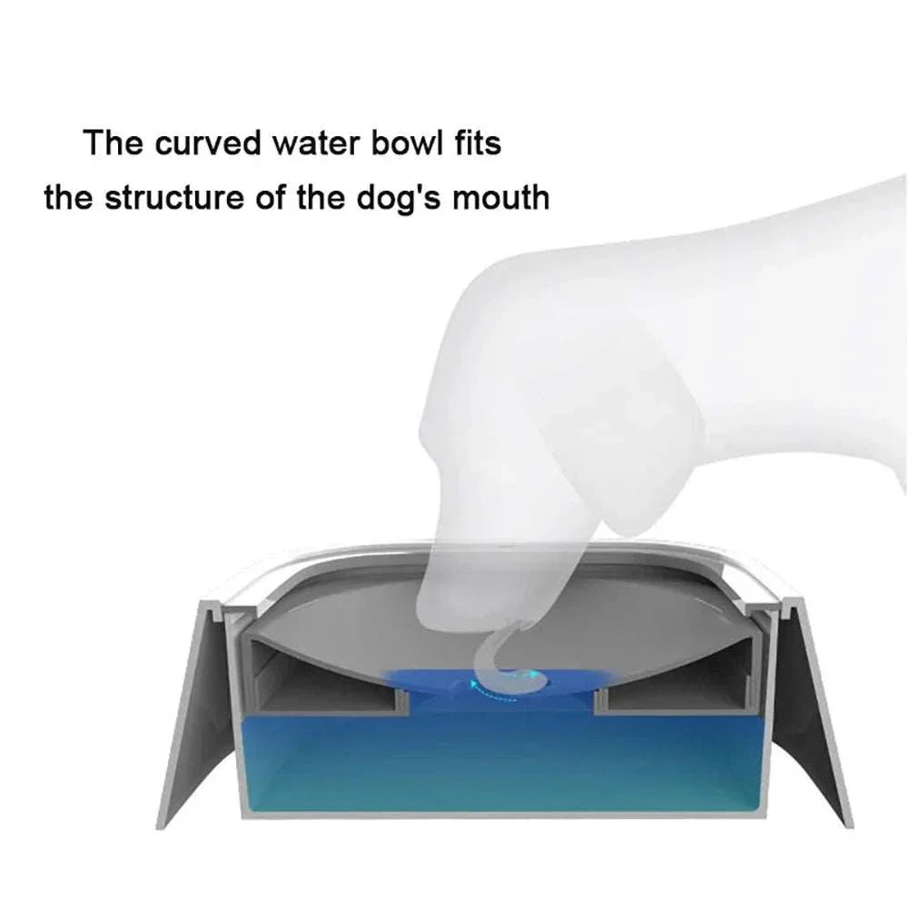Personalised dog drinking water bowl with curved design and no spill floating plate for mess-free hydration