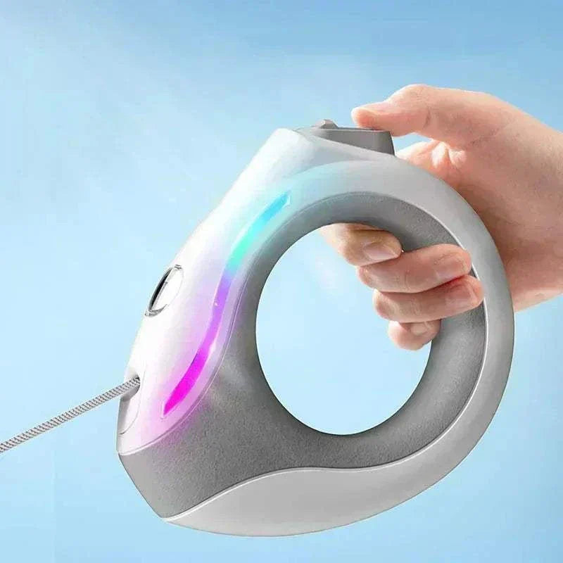 3m luminous auto retractable dog leash with ergonomic handle and LED light for safe nighttime walking