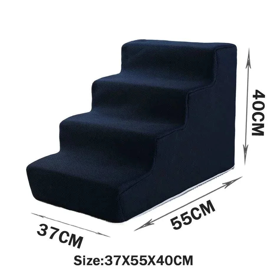 Black pet stairs with anti-slip washable cover, 4 steps, size 37x55x40 cm for small dogs and cats