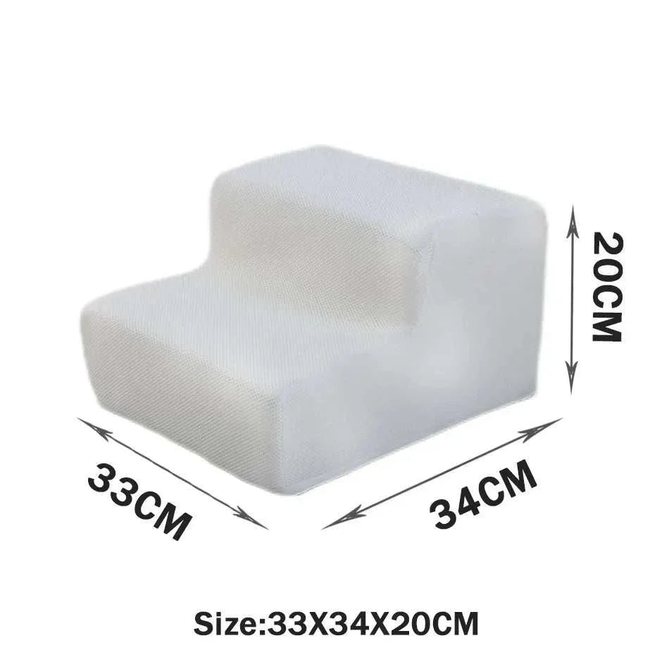 White pet stairs with three steps, anti-slip washable cover, size 33x34x20cm for small dogs and cats