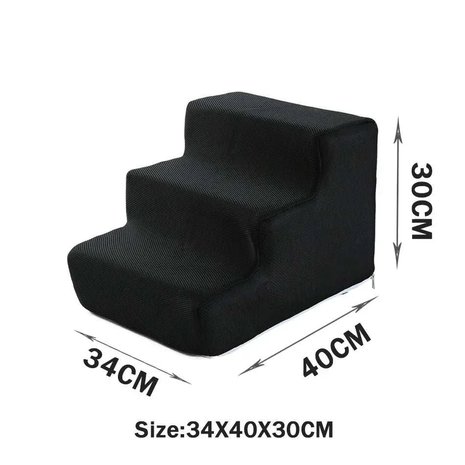 Black pet stairs with anti-slip washable cover, sized 34x40x30cm for small dogs and cats