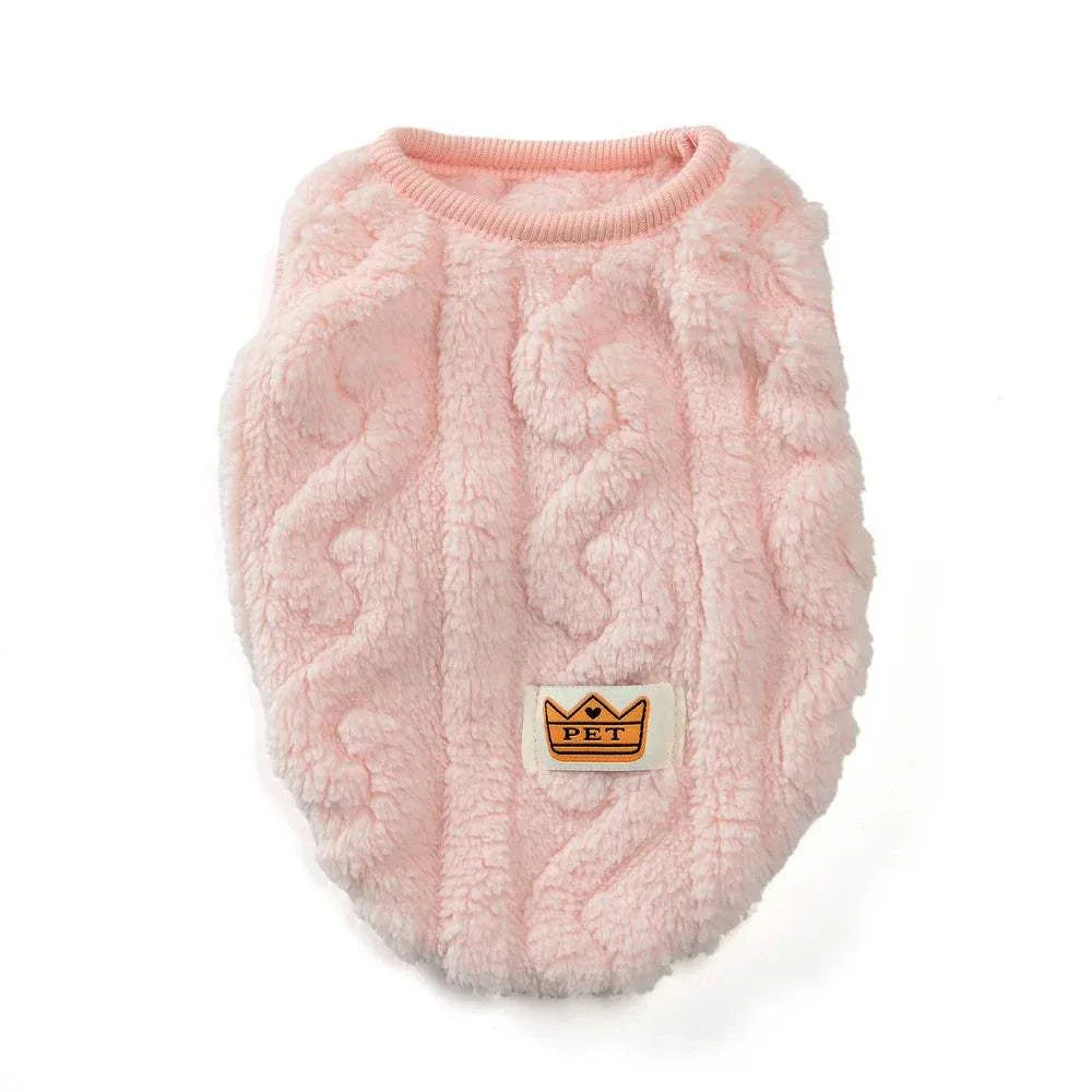 Pink soft cozy fleece sweatshirt for small dogs and cats with pet crown patch