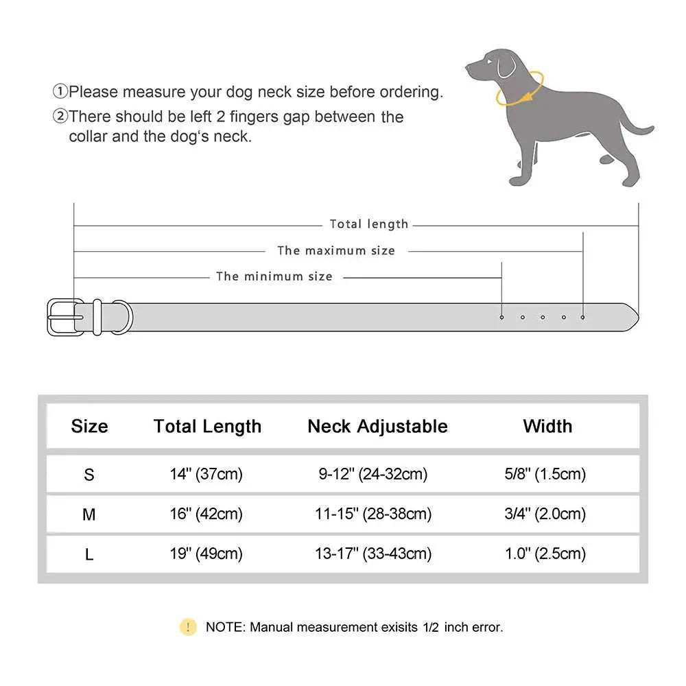 Soft padded PU leather dog collar with custom engraving and adjustable sizes for medium and large dogs
