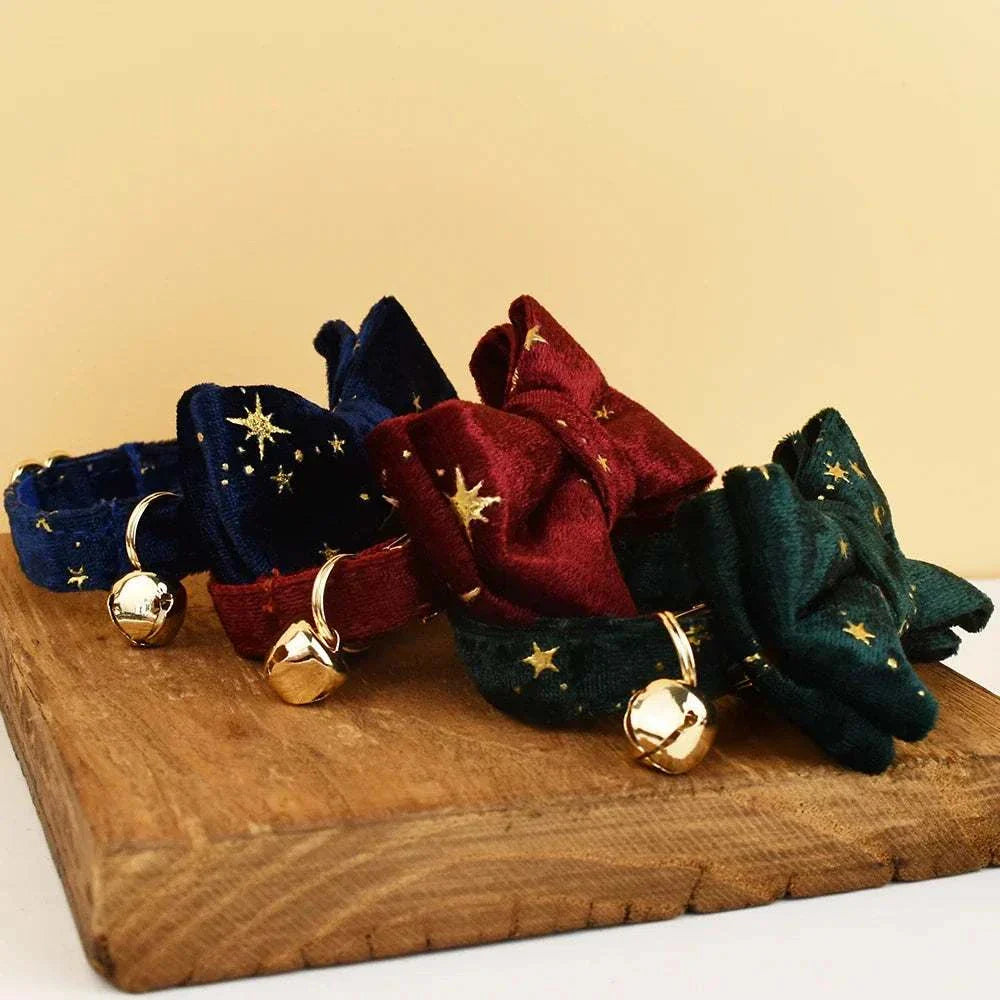 Personalised cat collars with adjustable soft fabric, bowknot design, and safety bell in multiple colors