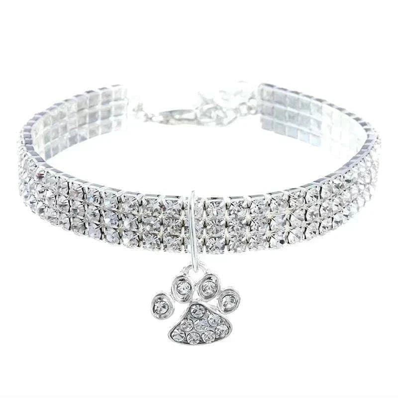 Pretty Kitty's Paw Pendant Cat Collar with diamante crystals and extended chain for small and medium pets