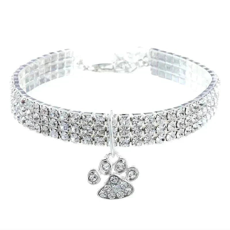 Pretty Kitty's Paw Pendant Cat Collar with diamante crystals and extended chain for small and medium pets