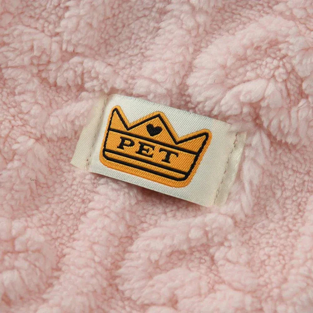 pink soft cozy fleece sweatshirt fabric with pet label patch