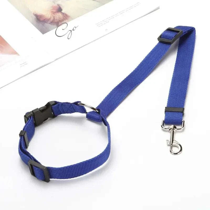 Adjustable blue single dog seat belt car headrest safety restraint for pets