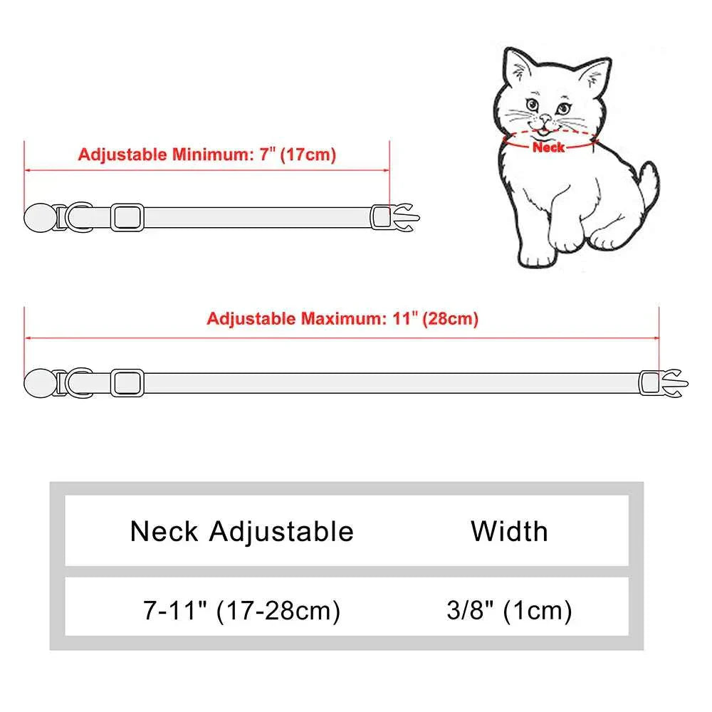 Personalised adjustable cat collar with breakaway safety, custom nameplate, jingly bell, fits neck size 7-11 inches, durable nylon material for kittens and cats