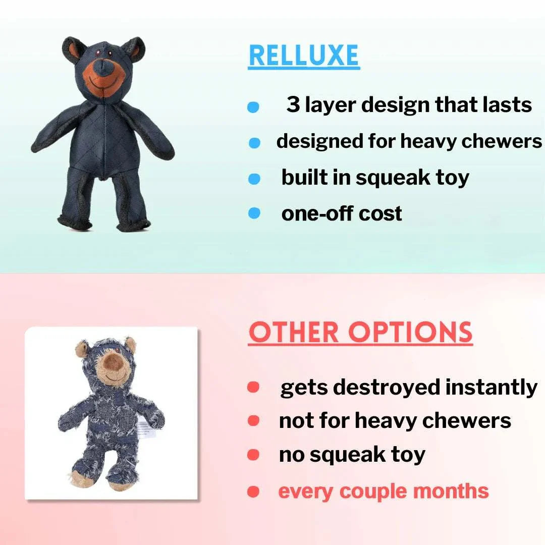 Bite resistant bear with squeaker, durable nylon plush dog toy for heavy chewers, ideal for puppies and dogs.