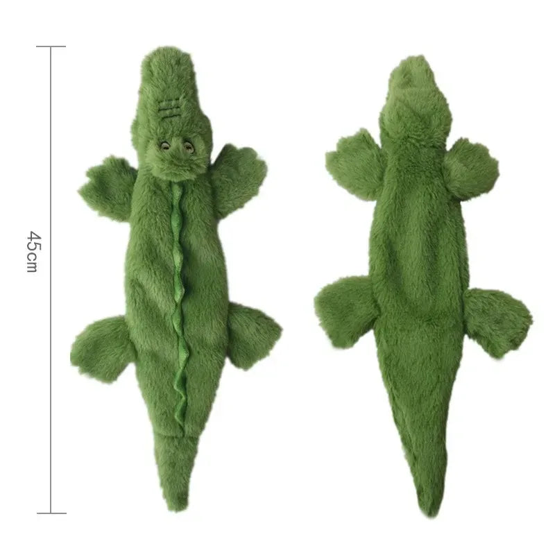Plush squeaky stuffing less green alligator dog toy with crinkle texture and durable design, 45cm long