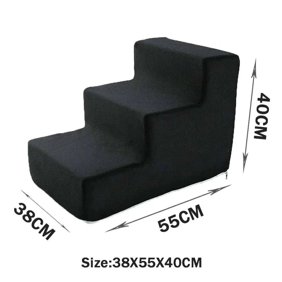 Black 3-step pet stairs with anti-slip washable cover, size 38x55x40 cm, for small dogs and cats