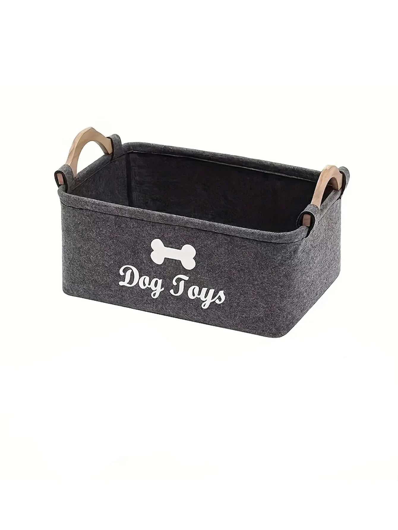 Pet Toy Storage Basket for Dogs and Cats, felt material with handles, ideal for organizing pet accessories.