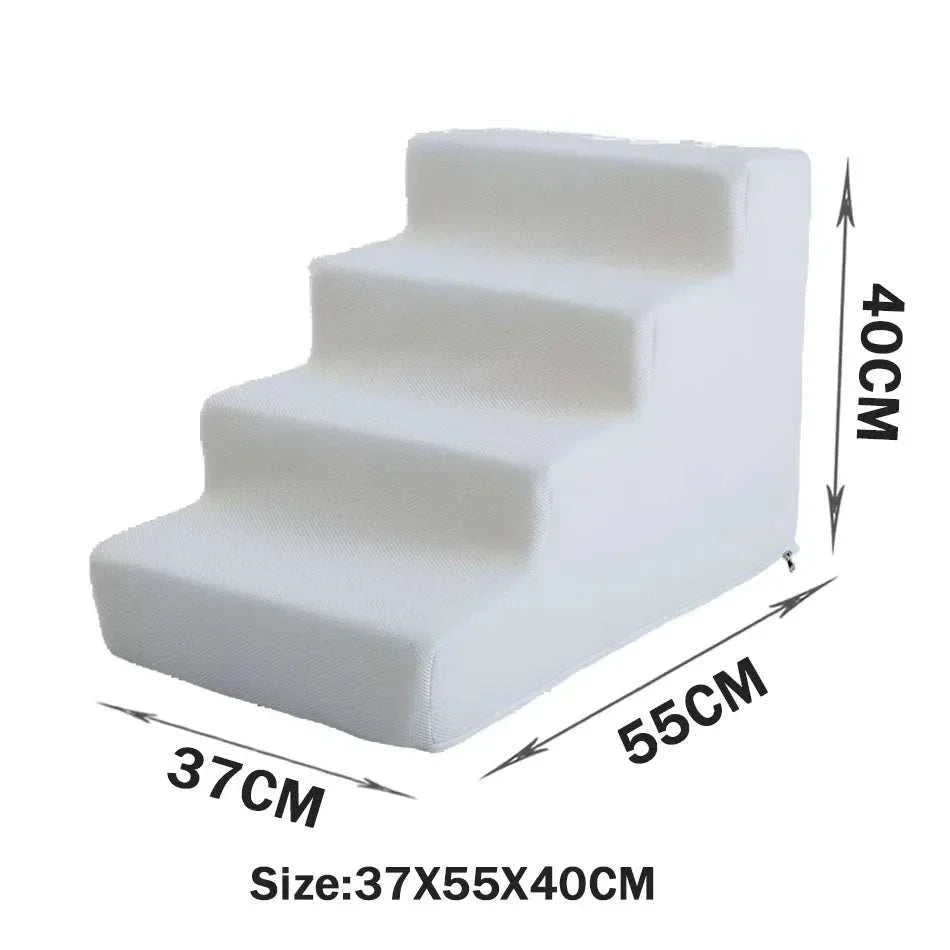 White four-step pet stairs with anti-slip washable cover, size 37x55x40cm for dogs and cats