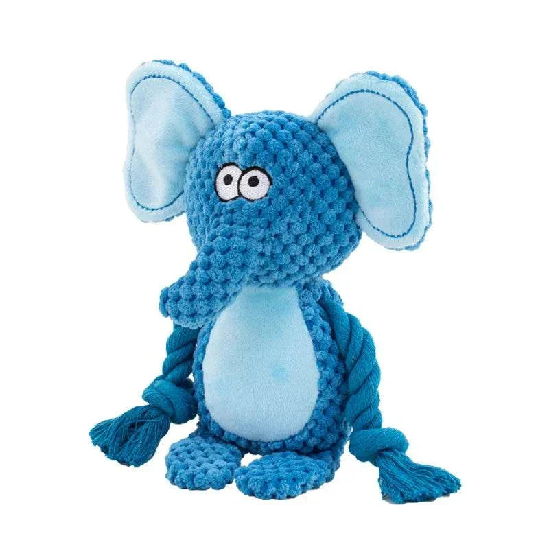 Blue elephant plush cute animal rope squeak toy for dogs and puppies