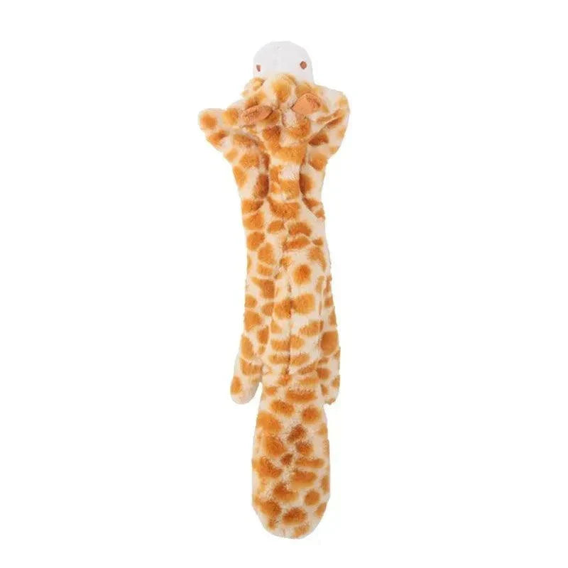 Plush squeaky stuffing less dog toy in giraffe design with crinkle texture and built-in squeakers for durable mess-free play