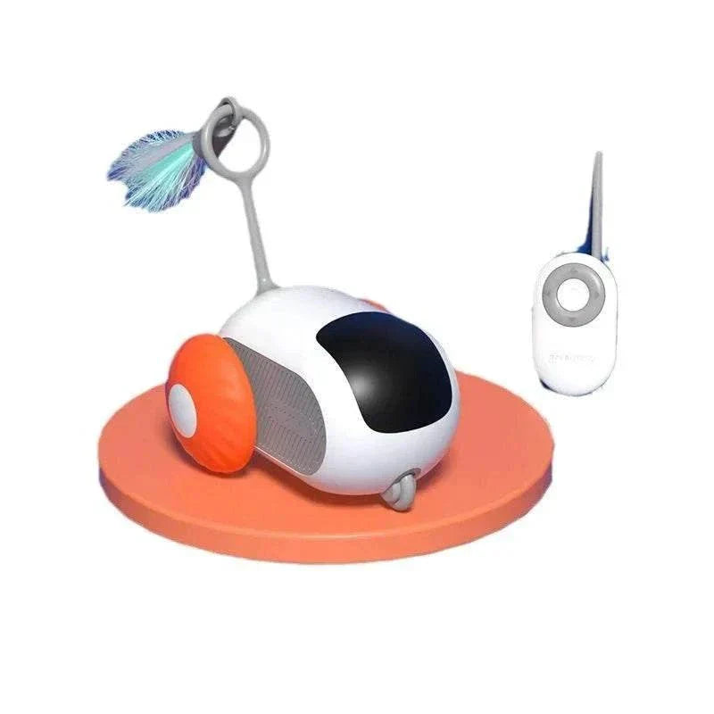 interactive remote control cat toy sports car with USB rechargeable battery and feather teaser attached