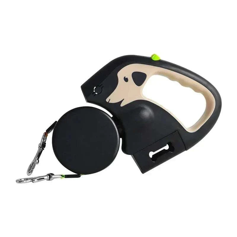 3m rotating retractable dog leash with dual leads, ergonomic handle, and anti-tangle design for walking two dogs under 25kg