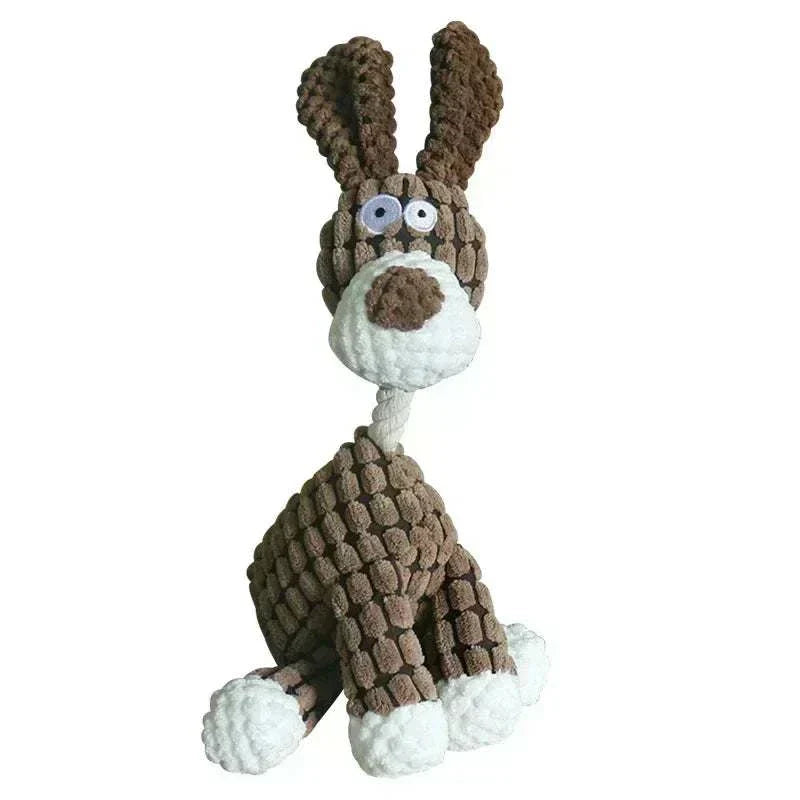 Dog chew toy with squeaker in donkey shape, made of soft durable corduroy for puppies and dogs